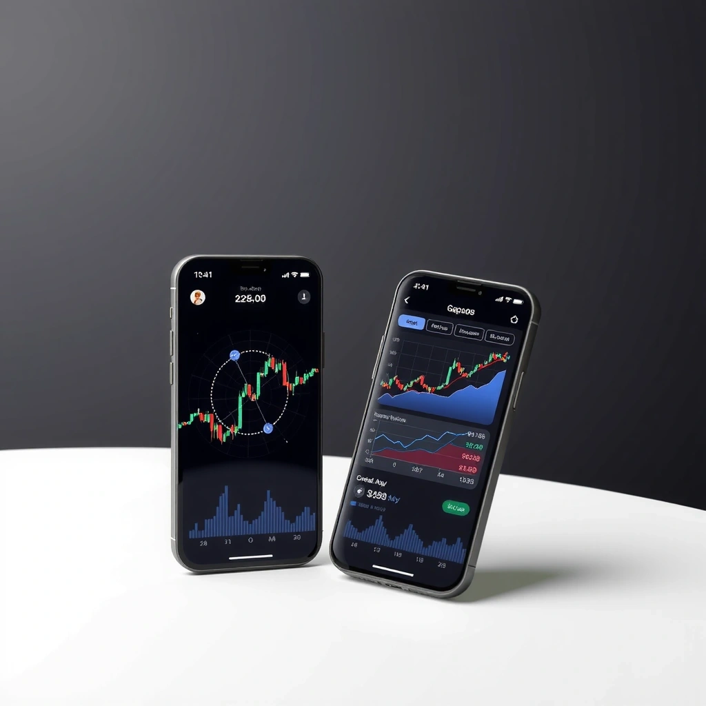 Mobile app interface and blockchain visualization