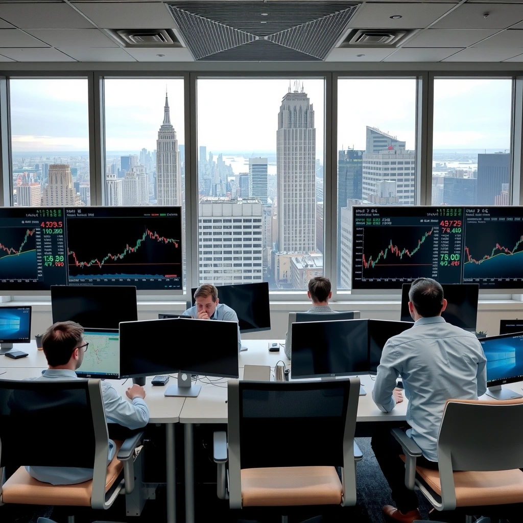 New York skyline office view with trading floor